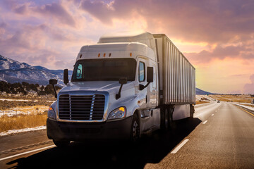 Semi Trucks on the Nevada Highway, USA. Trucking in Utah , USA 