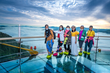 Beautiful top view at Ai Yerweng Skywalk in Yala province, the longest skywalk in Asia. Tourists...