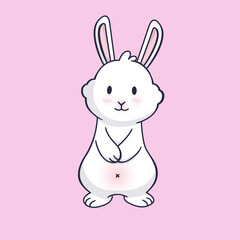 Happy rabbit, symbol of 2023 new year. Christmas bunny. Fluffy bunny
