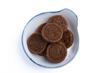 Rice dessert with brown sugar stirred in a mold (khao tu dessert) in a cup, Thai dessert