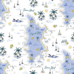 Tropical Island in Phuket Thailand seamless pattern vector Illustration ,Design for fashion , fabric, textile, wallpaper, cover, web , wrapping