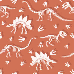 Seamless vector pattern with dinosaur skeleton.  © Оксана Омельченко