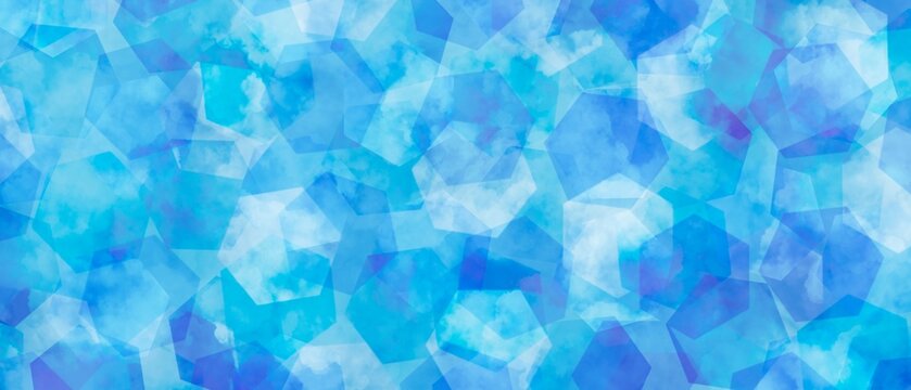 雲の質感・重なる六角形の柄　幾何学模様の抽象背景）水色と青　曇り　モダンアート　鮮やか　青空