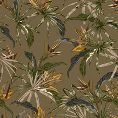 Beautiful Vintage Tropical jungle foliage seamless pattern Vector Illustarion ,Design for fashion , fabric, textile, wallpaper, cover, web , wrapping © MSNTY_STUDIOX