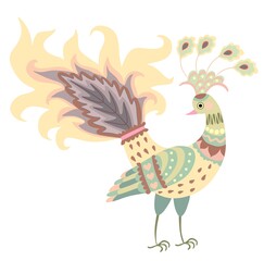 Cute cartoon peacock isolated on white background in vector.