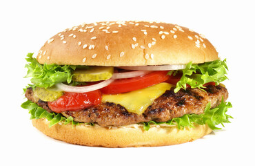 Grilled Cheeseburger on White - Isolated