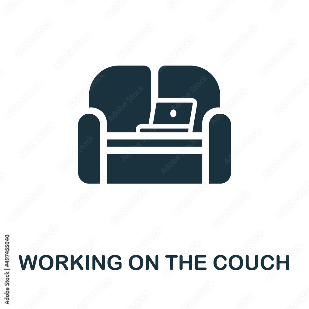 Poster working on the couch icon. monochrome simple working on the couch icon for templates, web design and