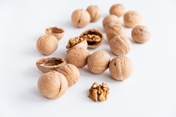 organic walnuts on the white background