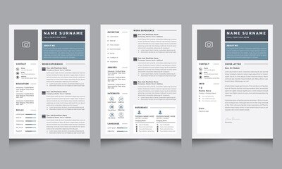 Resume Layout Set, Creative Resume and Cover Letter Template with Gray Accents