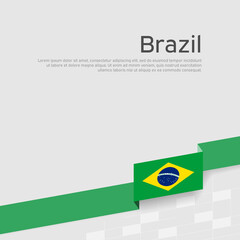 Brazil flag background. Ribbon color flag of brazil on white background. National poster. Vector flat banner design. State patriotic flyer, cover