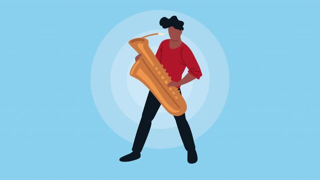 male musician playing saxophone animation