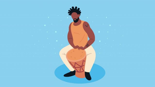 afro male musician playing timbal animation