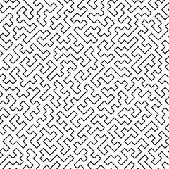Thin Line Art Seamless Pattern in Black and White Colors. Tileable Maze Vector Background
