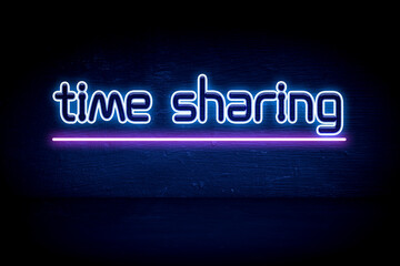 time sharing - blue neon announcement signboard