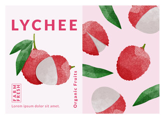 Lychee fruit packaging design templates, watercolour style vector illustration.