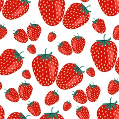 Ripe red strawberries seamless pattern. Vector illustration. Fruit print.