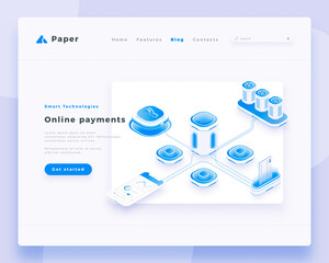 Online payments concept landing page header template.