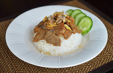 Garlic and Pepper Pork with Rice.Easy thai food. Asian Food