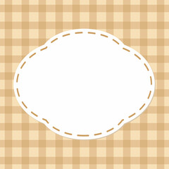Checkered background in the form of a plaid or tablecloth with a center sewn with threads, suitable for placing a text inscription. Vector illustration.