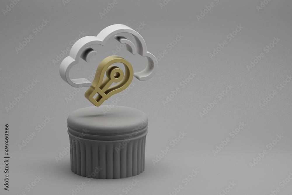 Leinwandbilder Beautiful abstract illustrations Cloud Idea Bulb  symbol icons on a column stand and wonderful background. 3d rendering illustration. Background pattern for design. Web Hosting