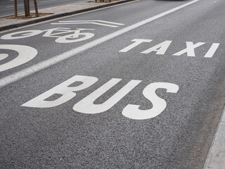 bus taxi lane in the streets of Madrid