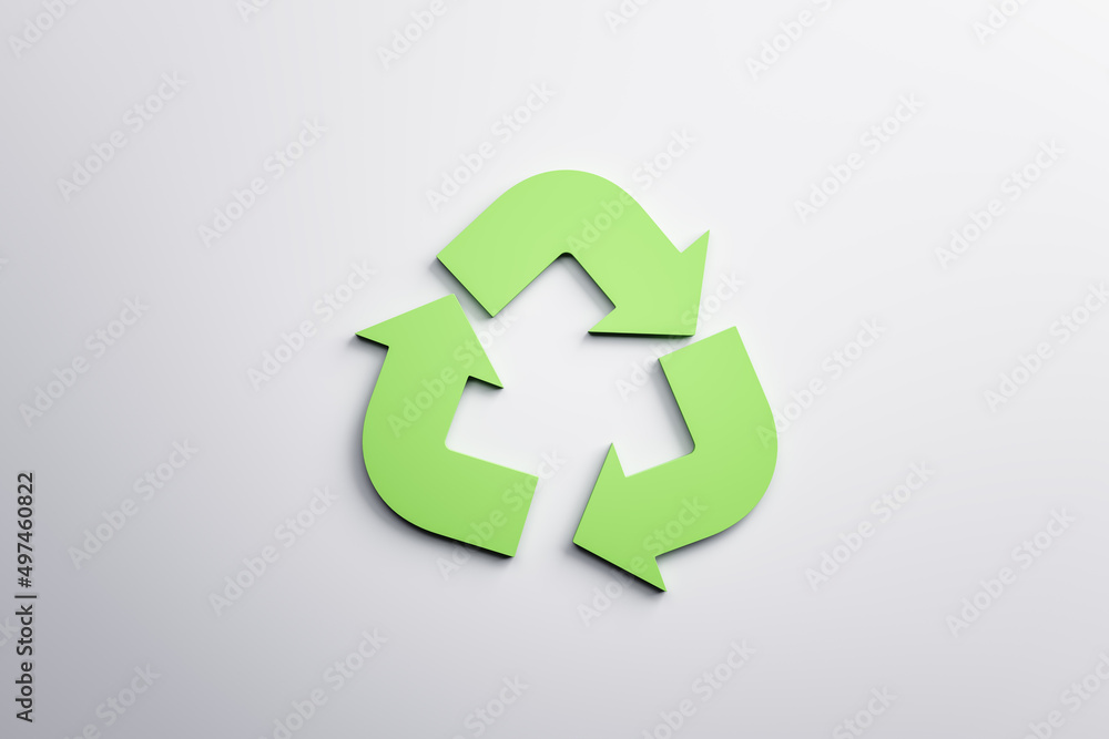 Poster green recycle sign on white background. reuse and waste concept. 3d rendering.