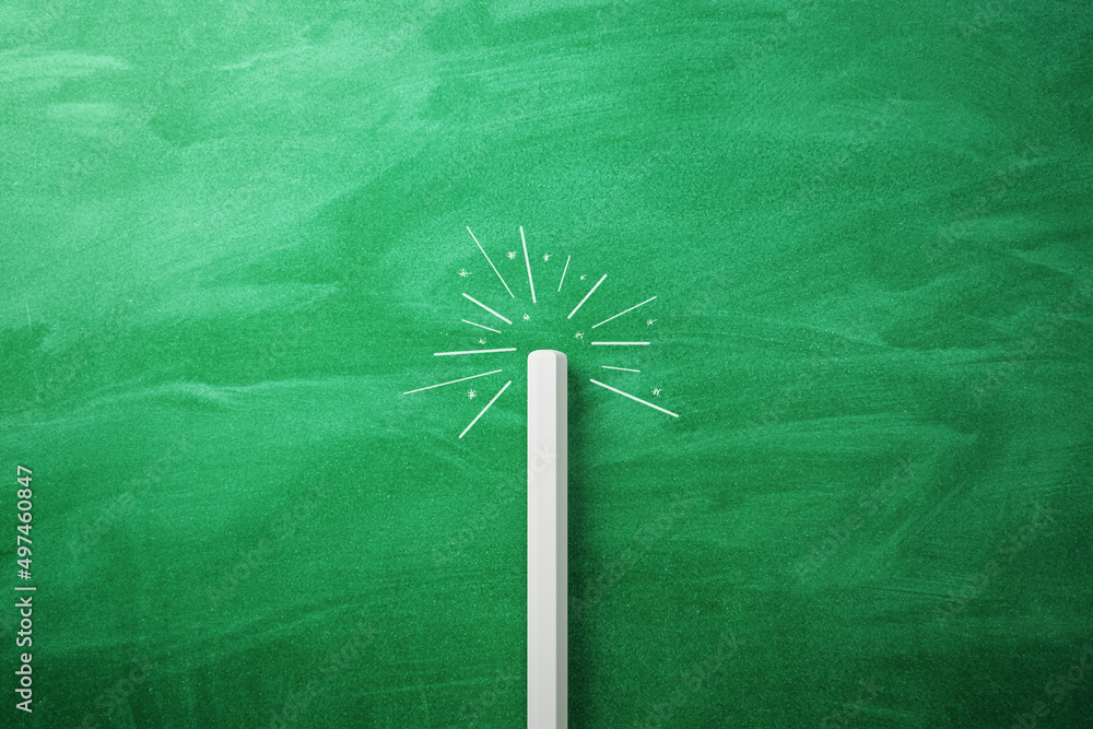 Poster white chalk drawing magic on blackboard background. creativity and art concept. 3d rendering.