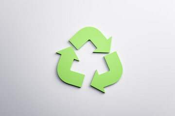 Green recycle sign on white background. Reuse and waste concept. 3D Rendering.