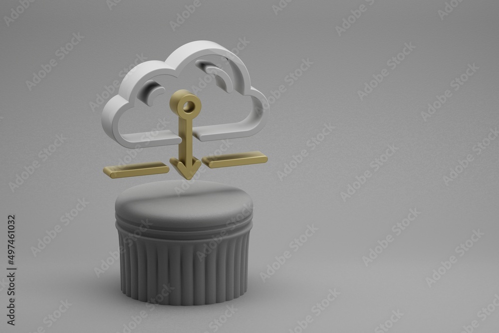 Poster Beautiful abstract illustrations Cloud Server Download symbol icons on a column stand and wonderful background. 3d rendering illustration. Background pattern for design. Web Hosting