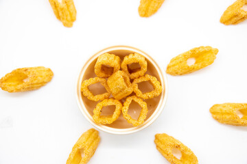 corn chips isolated on white background, top view.