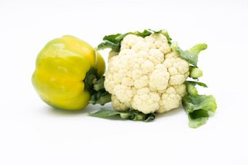 fresh Cauliflower and bell pepper isolated on white background, healthy vegetable