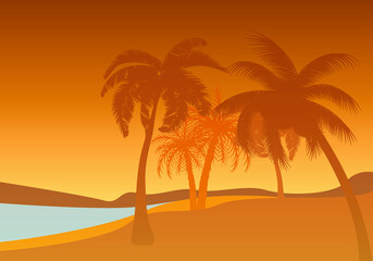 Plakat Paisaje de playa y palmeras en verano. 