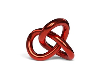 Naklejka premium Red metallic torus knot on white background. 3d image