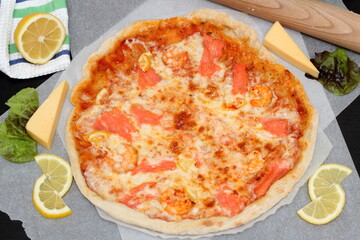 pizza with cheese and tomatoes