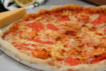 pizza on a wooden board