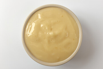 Garlic dipping sauce on white background