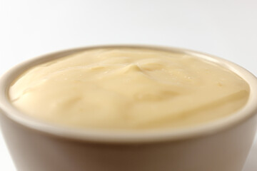 Garlic dipping sauce on white background