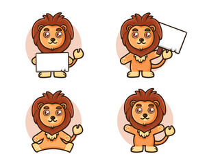 Set of Cute Lion Animal Cartoon Character