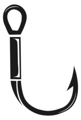 Metal hook icon. Sharp tool. Fishing club symbol