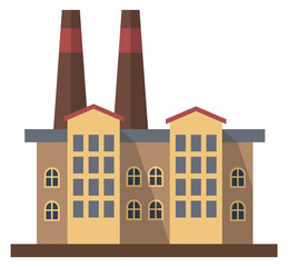 Industrial building with chimney pipes. Factory flat icon