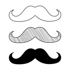 Set of hand drawn vector English Mustache in a doodle cartoon style