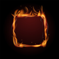 Burning rectangular frame. Realistic hot fire shape