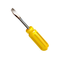 Yellow slotted Screwdriver, isolated. Professional realistic 3d construction tool with a plastic handle. Vector