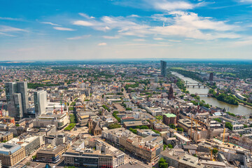 Frankfurt Germany, high angle view city skyline and Main River