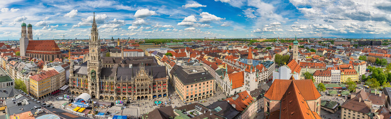 Fototapeta na wymiar Munich Germany, high angle view panorama city skyline at Marienplatz new Town Hall Square
