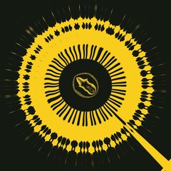 geometric metallic sunflower shape pattern and design gold on black