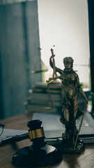 Fototapeta na wymiar goddess of injustice and hammer judge hammer symbol concept scale of justice law