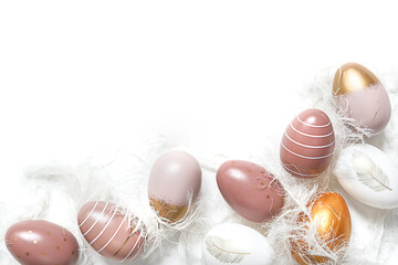 Happy easter.Easter poster with colorful easter sweet eggs and yellow car.Spring easter holiday banner with copy space.