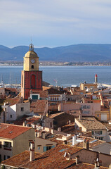 View of the bay and rooftops of Saint-Tropez, in the south of France