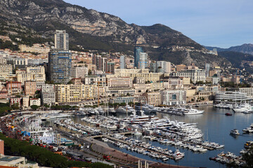 View of the city center and the harbor of Monaco